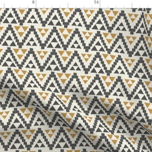Modern Aztec Fabric - Geo Tribal- Dark Gray, Mustard, Cream By Bohemiangypsyjane - Boho Geometric Cotton Fabric By The Yard With Spoonflower