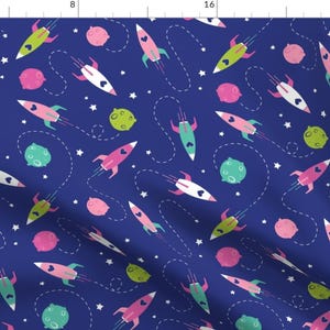 Rocket Fabric -Reach For The Stars By Natalee Wegmann- Rocket Spaceship Galaxy Science Girl Decor Cotton Fabric By The Yard With Spoonflower