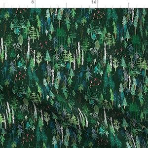 Forest Fabric - Noël Forest (Green) By Nouveau Bohemian - Forest Woodland Trees Modern Nursery Cotton Fabric By The Yard With Spoonflower