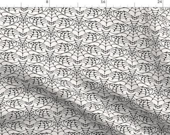 Gothic Halloween Spider Webs Fabric - Gothic Bat (Off-White) By Fleabat - Gothic Halloween Cotton Fabric By The Yard With Spoonflower