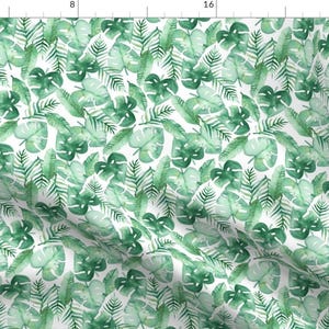 Tropical Green Leaves Fabric - Tropical Jungle On White By Tangerine-Tane - Summer Tropical Decor Cotton Fabric By The Yard With Spoonflower