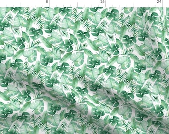 Tropical Green Leaves Fabric - Tropical Jungle On White By Tangerine-Tane - Summer Tropical Decor Cotton Fabric By The Yard With Spoonflower