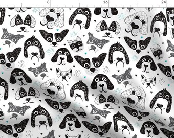 Dogs Fabric - I Love Big Silly Dogs By Littlesmilemakers - Black White Puppy Pet Canine Doodle Cotton Fabric By The Yard With Spoonflower