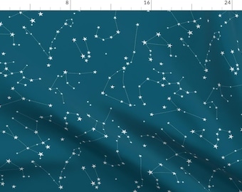 Blue Constellation Fabric - Stars In The Zodiac On Blue By Eleventy-Five- Baby Nursery Kids Cotton Fabric By The Yard With Spoonflower