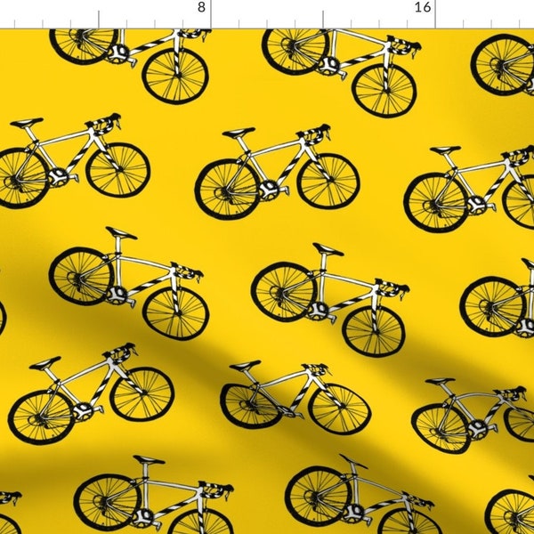 Yellow Bicycle Pattern Fabric - Tour De France Bicycles Yellow By Revista - Bicycle City Cotton Fabric By The Yard With Spoonflower