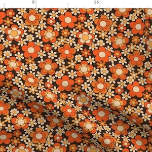 70s Fabric - Flower Power, 70’S, 60,S, Retro By Lr-Studio - 70s Geometric Flowers Orange Brown Cotton Fabric By The Yard With Spoonflower