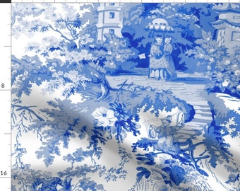 Blue and White Chinoiserie Fabric - Chinoiserie Palace Willow Blue White By Peacoquettedesigns - Cotton Fabric by the Yard With Spoonflower