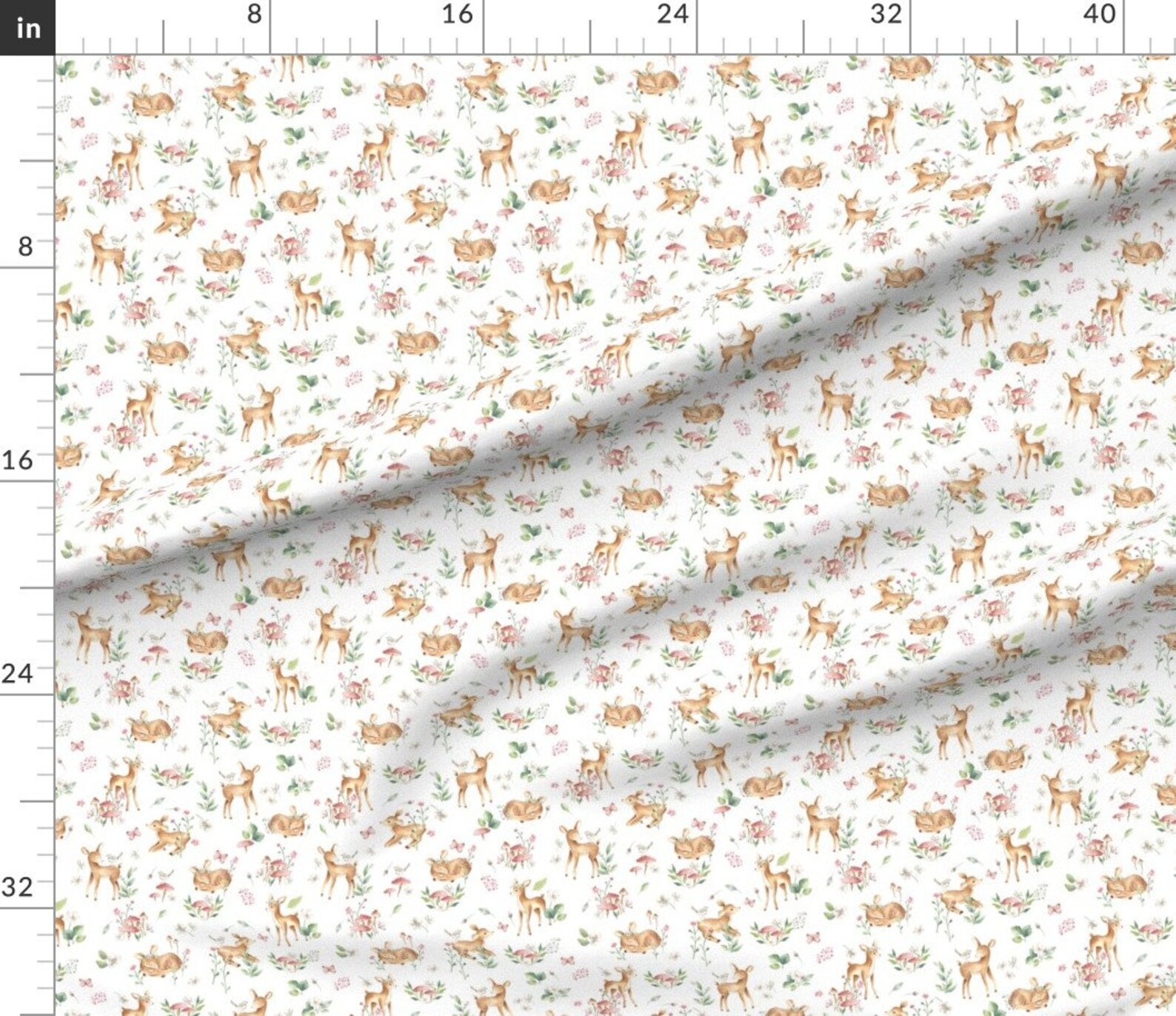 Baby Deer Fabric Small Baby Deer With Flower White Woodland Etsy