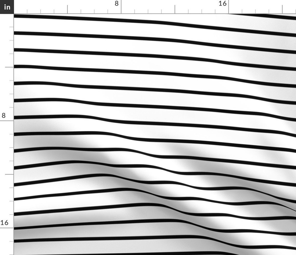 Stripe Fabric Thin Stripes Black on White Horizontal by - Etsy