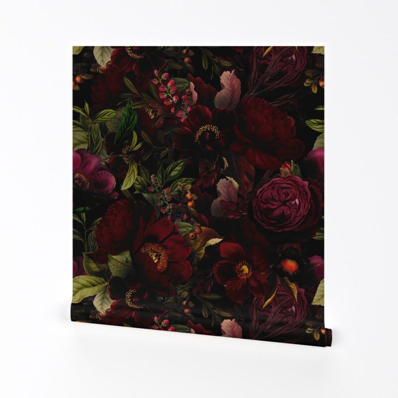 Wallpaper Black Red Roses - Etsy