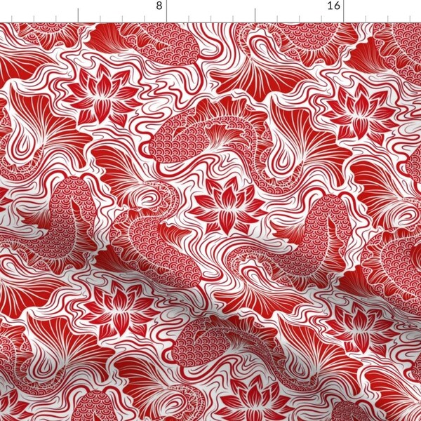 Japanese Lotus Cotton Fabric Etsy