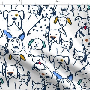 Whimsical Dogs Fabric - Navy Color Pop Dogs by shellyreneedesigns - Dog Doodle Colorful Black White Fabric by the Yard by Spoonflower