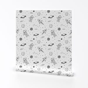 Space Wallpaper - Astronaut Black and White By Littlearrowdesign - Kids Custom Printed Removable Self Adhesive Wallpaper Roll by Spoonflower