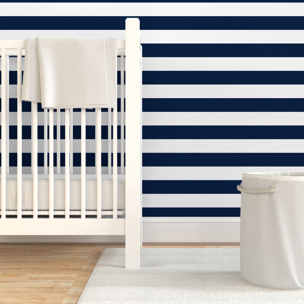 Stripes Wallpaper Navy and White Stripes Nursery by Andrea Etsy