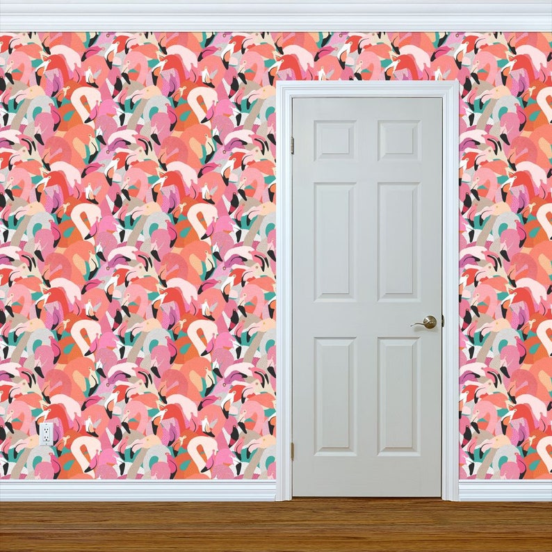 Flamingoes In Orange And Pink Large By Rubydoor Flamingo Wallpaper Custom Printed Removable Self Adhesive Wallpaper Roll by Spoonflower