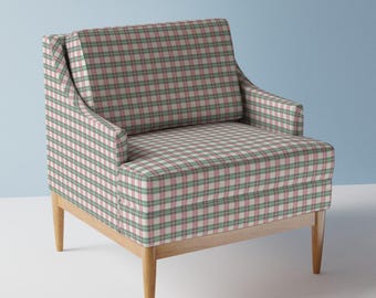 Checkered Upholstery Fabric- Classic Gingham Pink Green by design_dannick - Preppy Grandmillennial Baby  Fabric By The Yard With Spoonflower