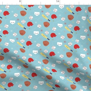 Baseball Fabric - Happy Baseball And Friends - Light Blue By Clayvision - Baseball Sports Kids Cotton Fabric By The Yard With Spoonflower