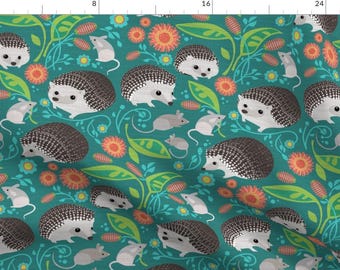 Woodland Animals Fabric - Hedgehog And Mice Gathering 12inch By Robinpickens - Gender Neutral Cotton Fabric By The Yard With Spoonflower