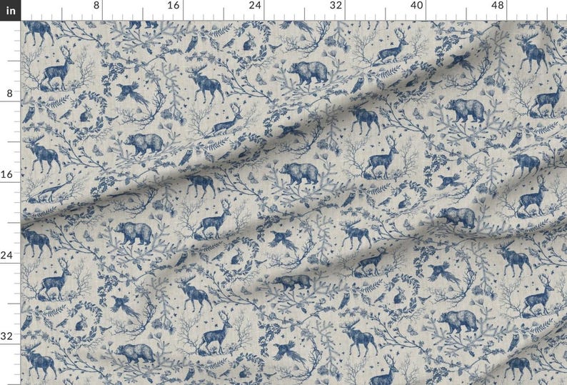 ウッドランドトワル張り生地 - ウィンタートワルブルー by nouveau_bohemian - 冬のホリデーブルー＆タン生地（1ヤードあたり）Spoonflower 画像 3