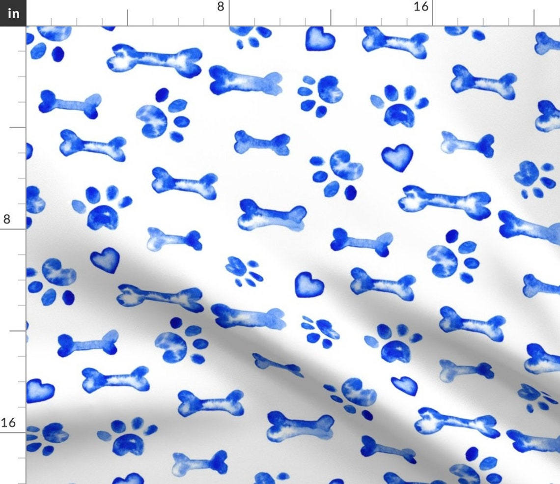Dog Bone Fabric Dog Bone Paw Print Indigo Blue Royal White Etsy
