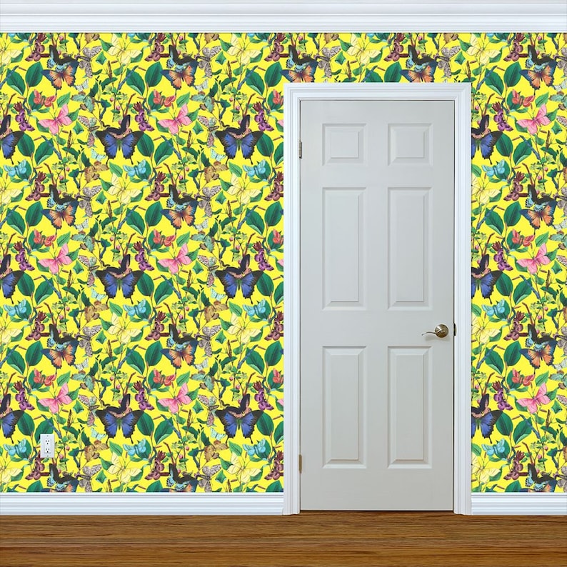 Butterfly Wallpaper Butterfly Sanctuary Bright~By Peacoquettedesigns ~ Custom Printed Removable Self Adhesive Wallpaper Roll by Spoonflower