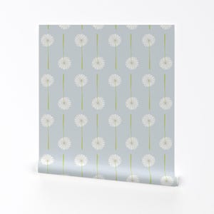 Carta da parati Dandelion - Ash Dandelion di Shindigdesignstudio - Rotolo di carta da parati autoadesiva rimovibile stampata personalizzata grigio blu di Spoonflower