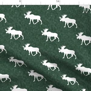 Moose Fabric - Moose - Hunter Green By Littlearrowdesign - Moose Woodland Animal Nursery Animal Cotton Fabric By The Yard With Spoonflower
