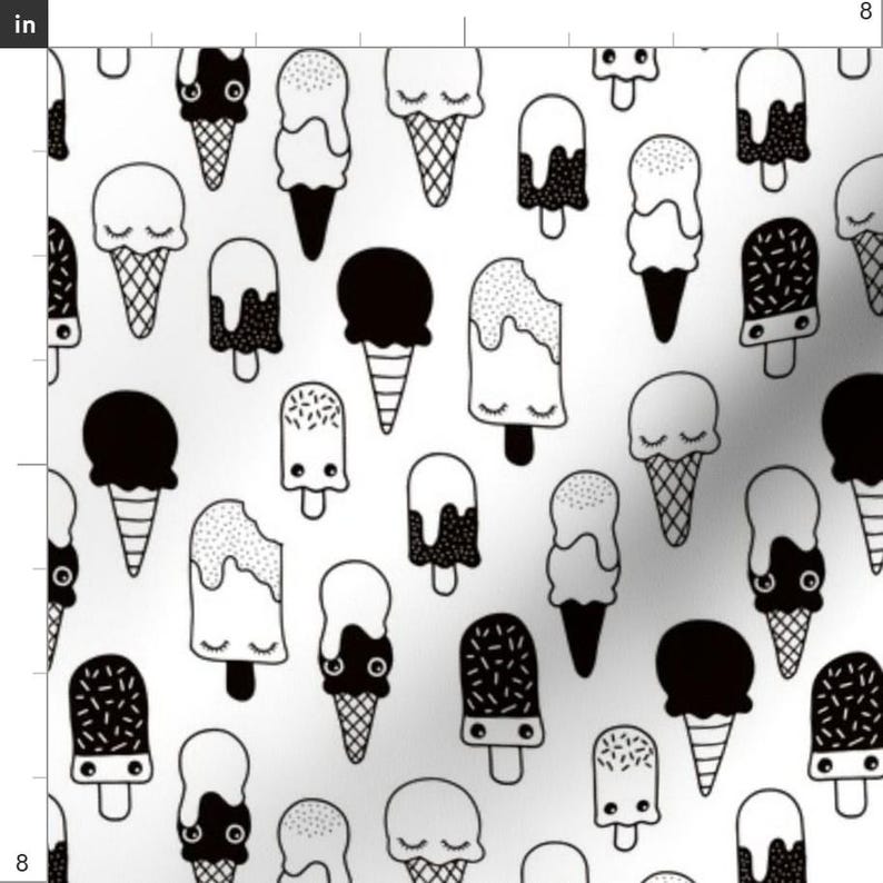 Kawaii Ice Cream Fabric - Sweet Ice Cream Ice Pop Sugar Kawaii Black White By Littlesmilemakers- Cotton Fabric By The Yard With Spoonflower image 3