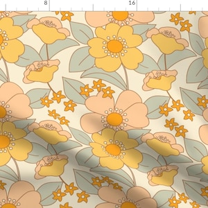 Floral Fabric - 70s Flowers By Morecandyshop - Vintage Retro Floral Daisy Mid Century Love Petals Cotton Fabric By The Yard With Spoonflower