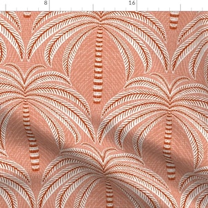 May include: A seamless pattern featuring stylized palm trees in shades of white and orange on a peach background.