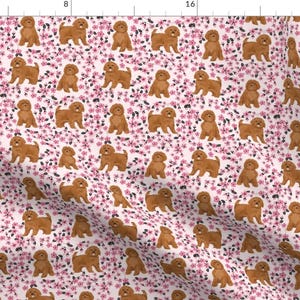 Floral Cavoodle Fabric - Ruby Cavoodle Cavapoo Dog By Petfriendly -  Spring Cherry Blossom Dog Cotton Fabric By The Yard With Spoonflower