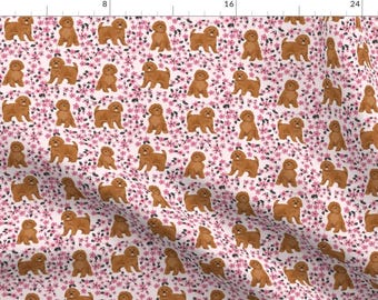 Floral Cavoodle Fabric - Ruby Cavoodle Cavapoo Dog By Petfriendly -  Spring Cherry Blossom Dog Cotton Fabric By The Yard With Spoonflower