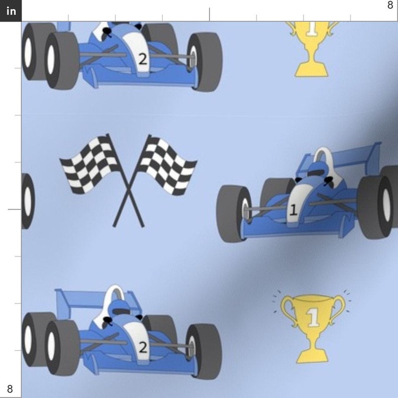 Racing Fabric Race Cars With Trophy by vivdesign Blue Boys Kids Trophy Winner Sports Race Cars Toys Fabric by the Yard by Spoonflower image 2