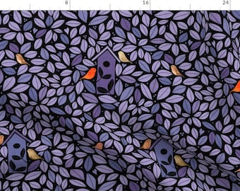 Birds Fabric - Under Offer Violet By Spellstone - Birds Plants Trees Leaves Nature Purple Foliage Cotton Fabric By The Yard With Spoonflower