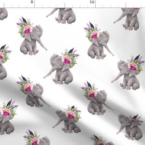 Elephant Fabric -  Boho Lilac Elephant - White By Shopcabin - Elephant Boho Nursery Floral Gray Cotton Fabric By The Yard With Spoonflower