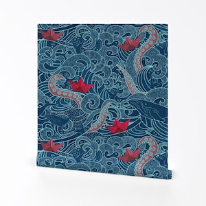 Octopus Wallpaper - Octopus Ocean Playground By Honoluludesign - Octopus Custom Printed Removable Adhesive Wallpaper Roll by Spoonflower