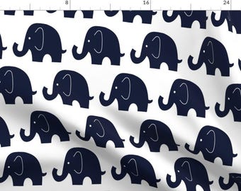 Navy Elephants Fabric - Dark Navy Elephants By Sewluvin - Navy Blue White Elephants Nursery Decor Cotton Fabric By The Yard With Spoonflower
