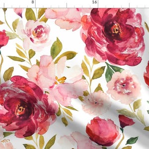Lush Pink Peonies Fabric - Summers Eve Peonies C By Indybloomdesign - Large Watercolor Blossoms Cotton Fabric By The Yard With Spoonflower
