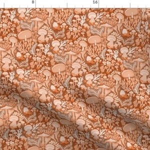 Magical Mushroom Fabric - Tiny Shrooms by dj-v - Monochromatic Terra Cotta Rust Brown Fall Colors Fabric by the Yard by Spoonflower image 1