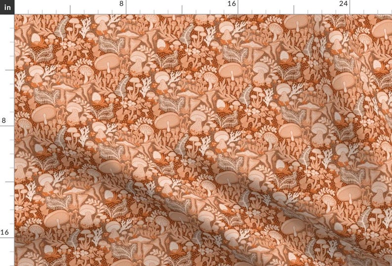 Magical Mushroom Fabric - Tiny Shrooms by dj-v - Monochromatic Terra Cotta Rust Brown Fall Colors Fabric by the Yard by Spoonflower image 1