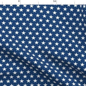 Tiny White Stars Fabric - Stars On Blue by thinlinetextiles - Patriotic Independence Day 4th Of July Usa Fabric by the Yard by Spoonflower