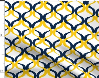 Michigan Fabric - Michigan Wave By Rick Rack Scissors Studio - Michigan Wave Yellow Blue White Cotton Fabric By The Yard With Spoonflower