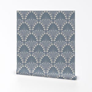 Art Deco Wallpaper - Art Deco Peacock Feathers By Lilalunis - Periwinkle Blue Elegant Removable Self Adhesive Wallpaper Roll by Spoonflower