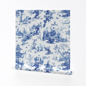 Papel de parede removível Chinoiserie Peel and Stick - Azul Branco Vintage Toile Tradicional - Arte de parede Decoração de parede - Manchurian Toile por etienne