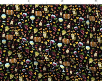 Wine Glasses Fabric - At The Vineyard By Bags29 - Wine Black Red White Merlot Cabernet Alcohol Cotton Fabric By The Yard With Spoonflower