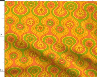 Yello Green Vibes Fabric - Groovy 60s Flower by jenwebbcreates - 1960s Power Mid Century Modern Mid Mod Fabric by the Yard by Spoonflower