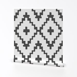 Southwestern Boho  Removable Peel and Stick Wallpaper - Diamonds Chevron - Wall Art Wall Decor - Diamonds Large Charcoal by alison_janssen