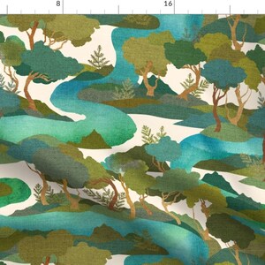 Hiking Fabric - The River By Ceciliamok - Outdoors Nature Forest Green Blue Kids Boys Camping Cotton Fabric By The Yard With Spoonflower