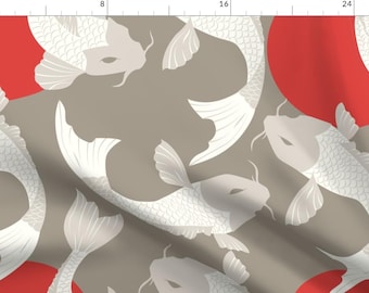 Carp Koi Fish Fabric - Koi Fish Pattern By Bluelela - Carp Koi Fish Zen Garden Fish Pond Japan Cotton Fabric By The Yard With Spoonflower
