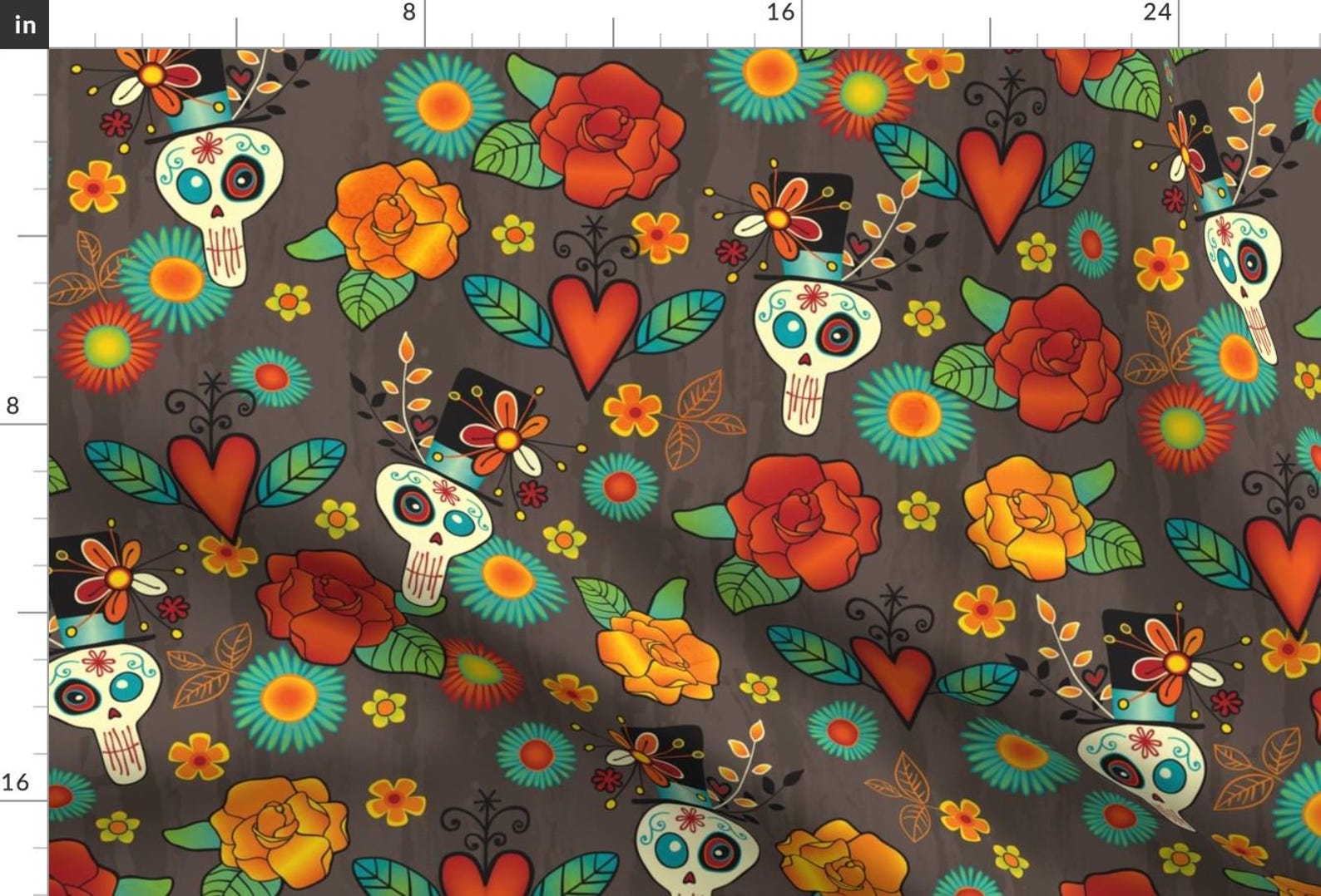 Skull Fabric - Dia De Los Muertos by Jennartdesigns - Skull Day of the ...
